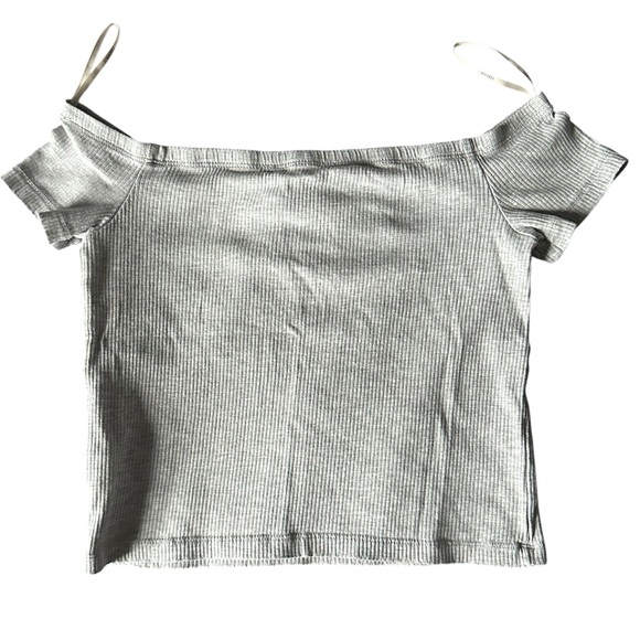 Gray Off-the-Shoulder Ribbed Crop Top - Forever 21 Size Small - Picture 2 of 3